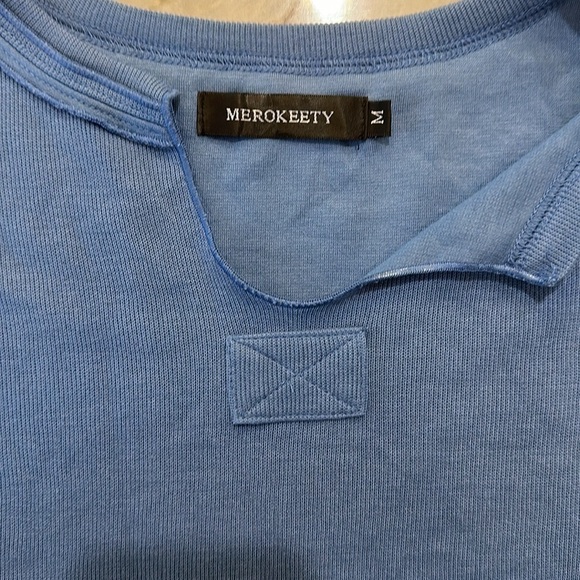 Crepe Knit Boxy Top Slate Blue Tee Shirt women’s M - Picture 5 of 9